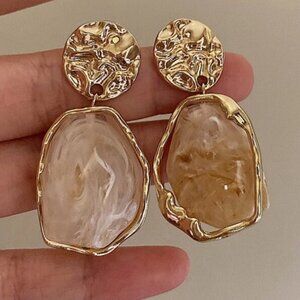 Women's Unique Boho Gold Geometric Stone Hanging Earrings